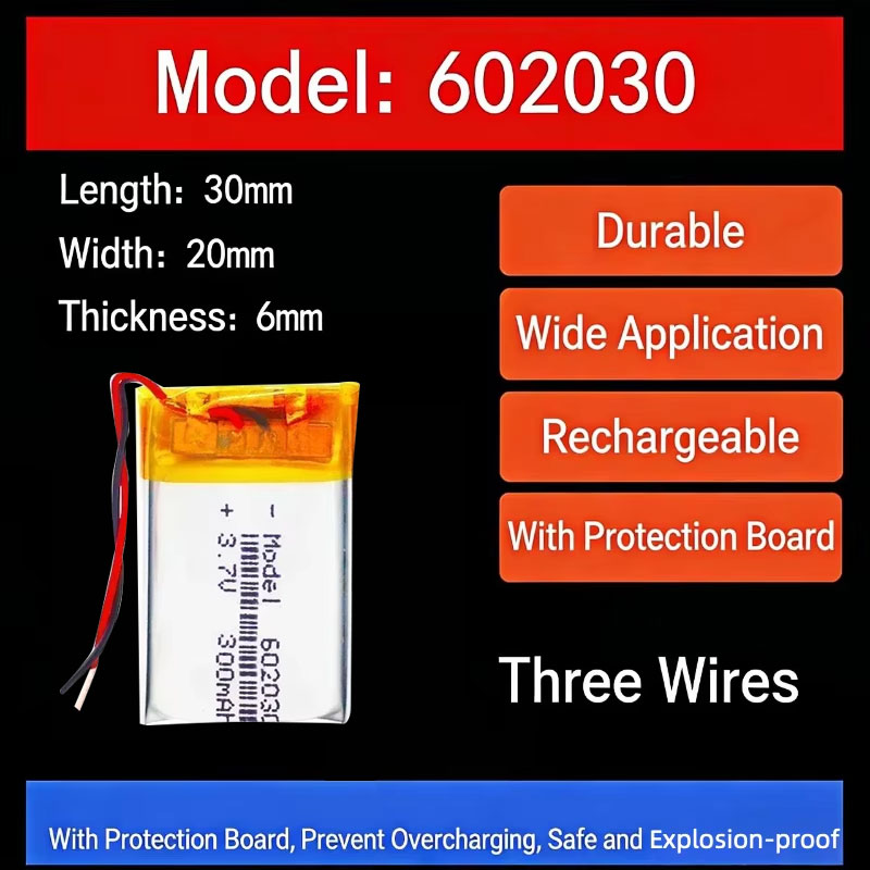 Smartwatches - 3.7V 300mAh 602030 แบตเตอรี่ลิเธียมแบตเตอรี่ลิเธียมโพลิเมอร์สำหรับชุดหูฟังไร้สายบลูทูธของเล่นสมาร์ทวอทช์