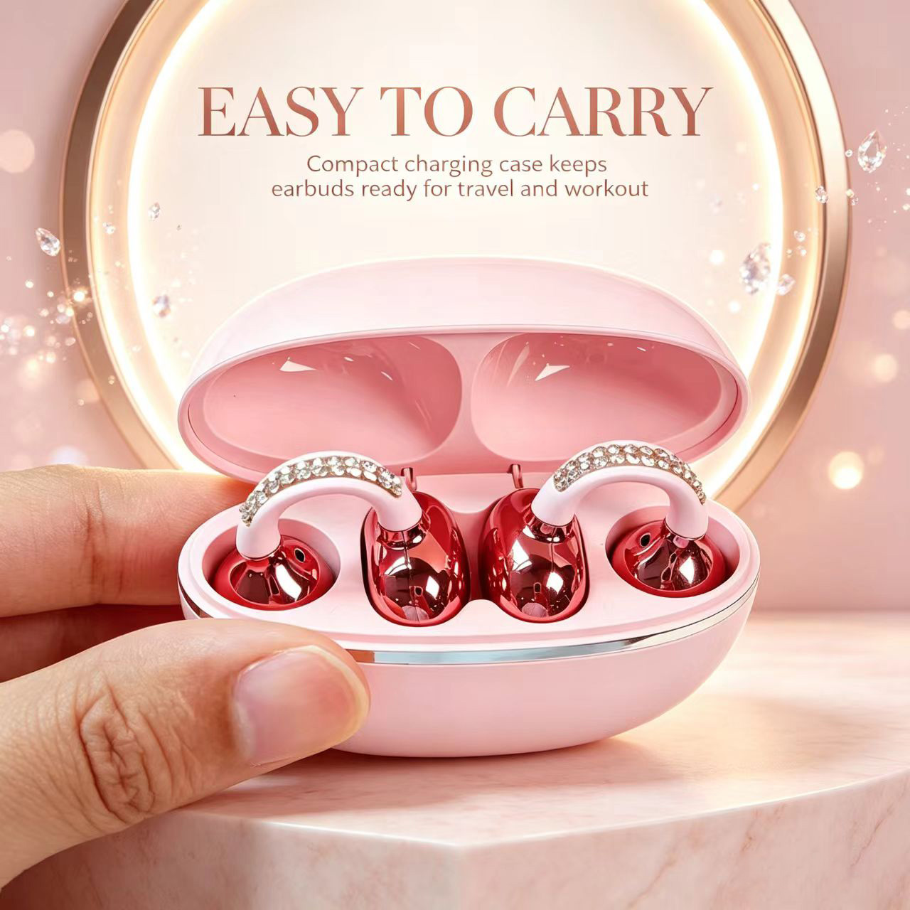 Open Ear Air Conduction Headphones - หูฟังไร้สายแบบหนีบหู Rhinestone Open Ear Clip บลูทูธ