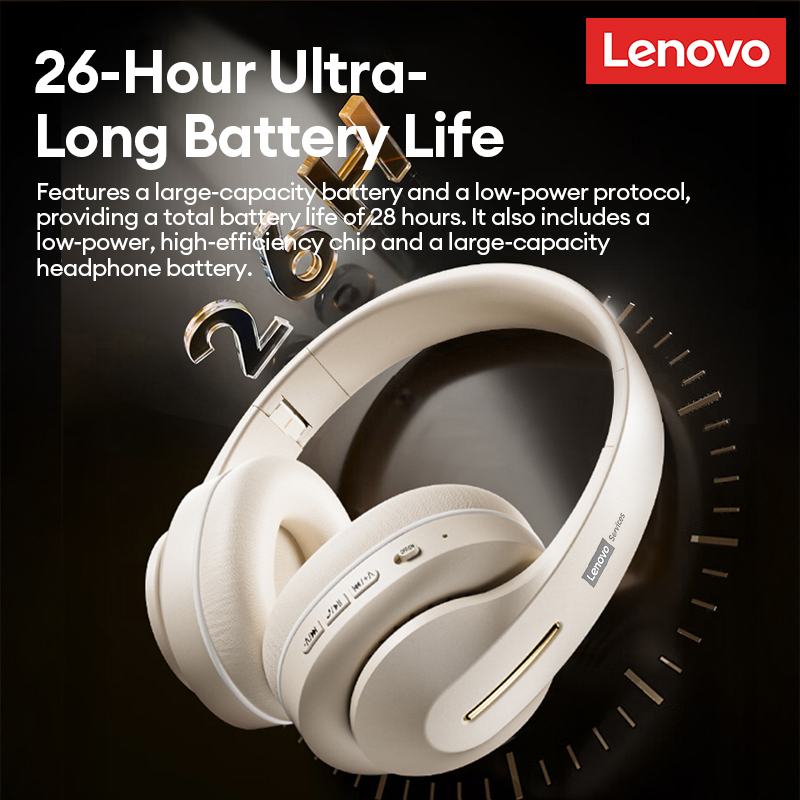 Anc Wireless Over Ear Headphones - เลอโนโว บลูทูธ 6.0 ชุดหูฟังแบบครอบหู ความหน่วงต่ำ หูฟังแบบมีสาย/ไร้สาย