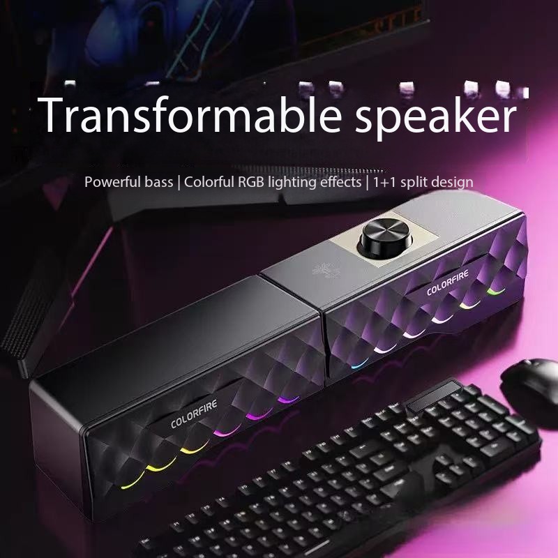 Rgb Computer Soundbar For Pc - ลำโพงคอมพิวเตอร์แบบมีสาย คุณภาพเสียงระดับไฮไฟ สำหรับคอมพิวเตอร์ตั้งโต๊ะ คอมพิวเตอร์พกพา พร้อมไฟ RGB