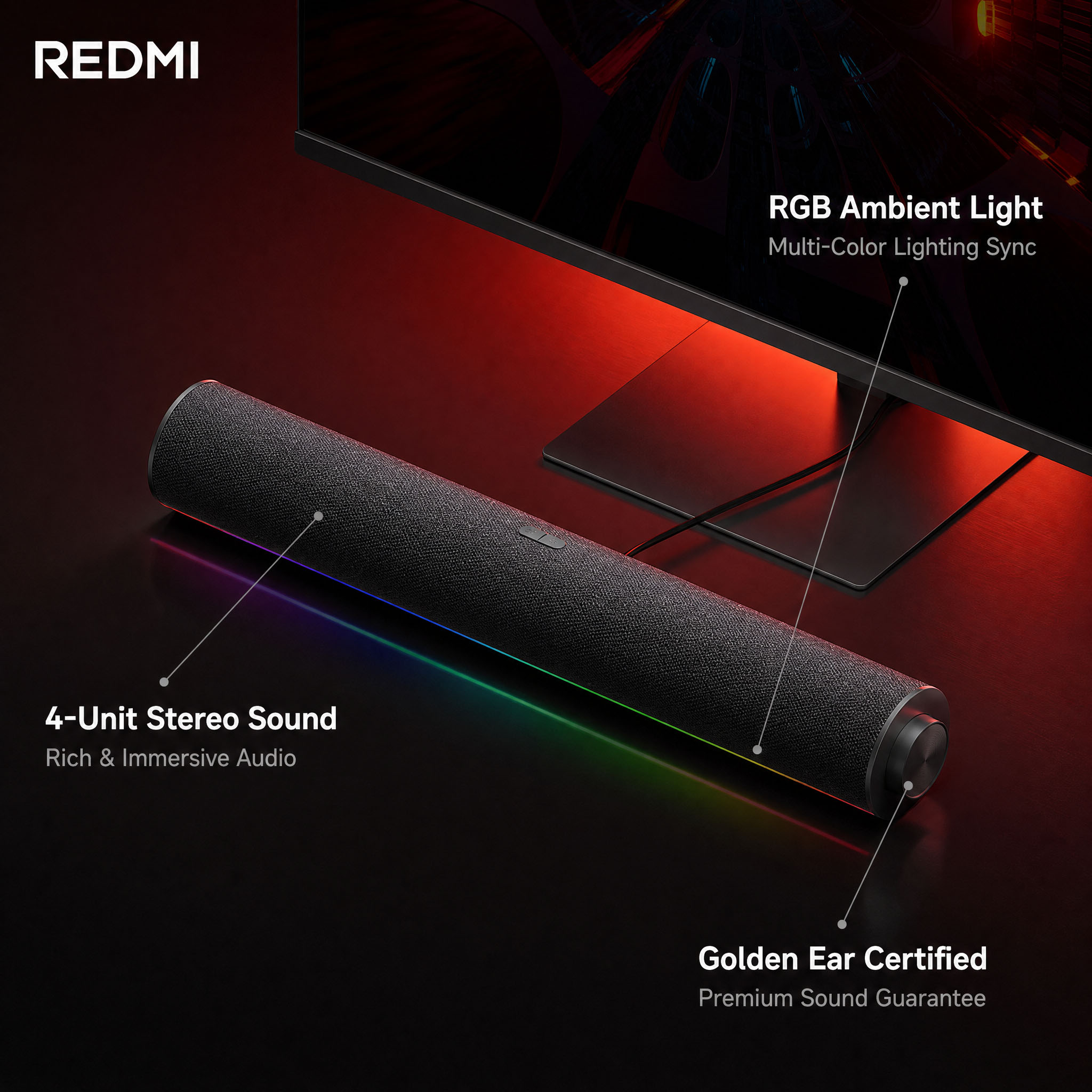 Rgb Computer Soundbar For Pc - ลำโพงพีซี Xiaomi Redmi ของแท้ แบบมีสาย USB