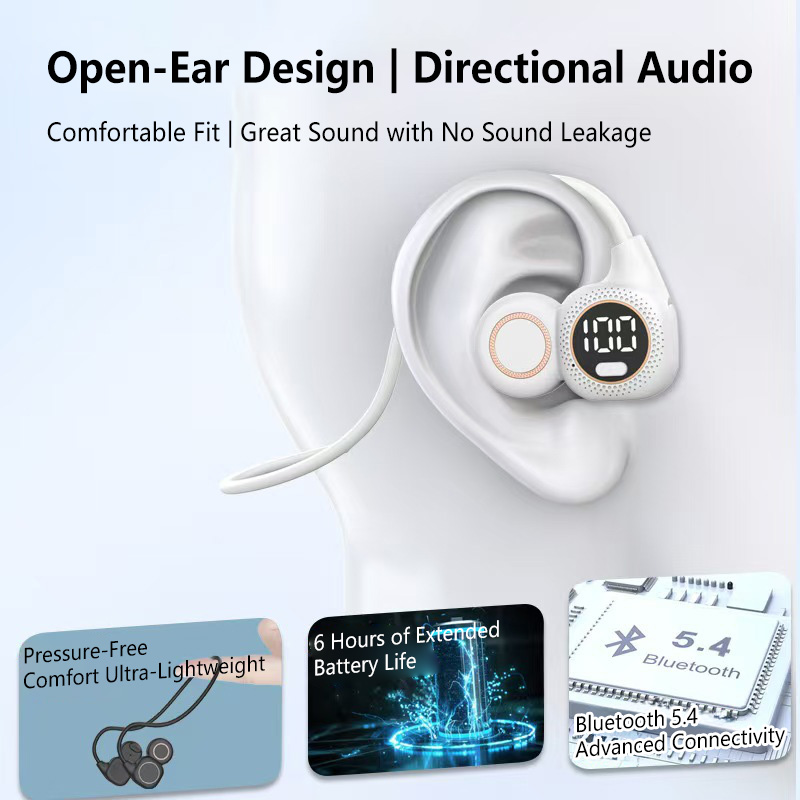 Bone Conduction Running Headphones - หูฟังบลูทูธแบบกระดูกนำเสียง ไร้สาย แบบคล้องคอ พร้อมหน้าจอแสดงผลดิจิตอล ตัดเสียงรบกวน สำหรับเล่นกีฬา