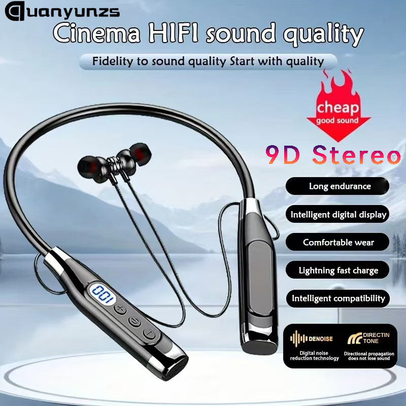 Magnetic Neckband Sports Earphones - หูฟังไร้สายสเตอริโอ True หูฟังบลูทูธแบบคล้องคอหูฟังแม่เหล็กจอแสดงผล LED ชุดหูฟังกีฬาตัดเสียงรบกวน