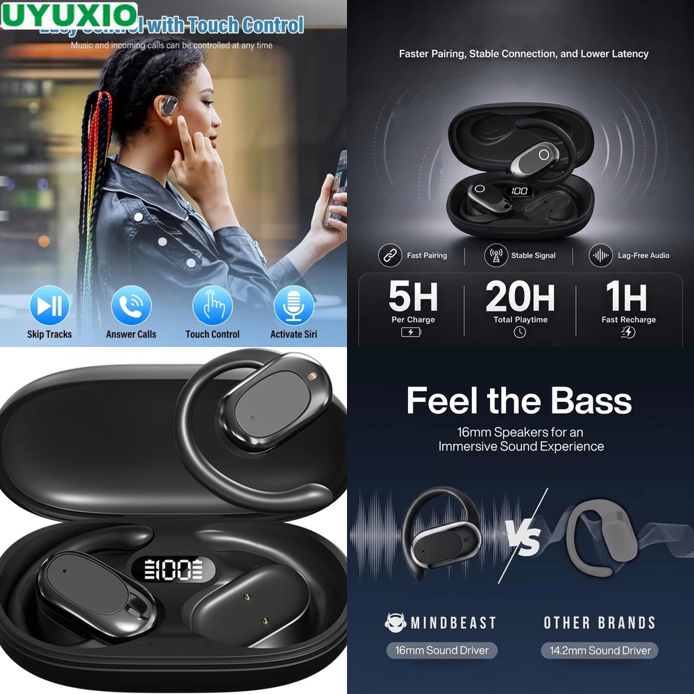 Bone Conduction Running Headphones - หูฟังแบบเปิดหูและหูฟังไร้สายพร้อม IPX5 ENC Mic BT 5.4