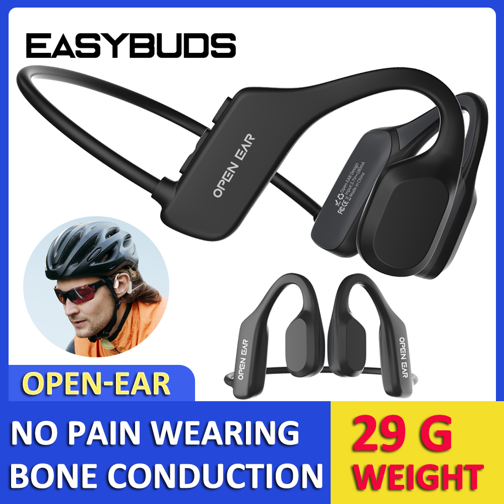 Bone Conduction Running Headphones - EASYBUDS Bone Conduction หูฟังกันน้ำชุดหูฟังบลูทูธเปิดไร้สายหูฟังมีไมค์สำหรับขี่จักรยาน