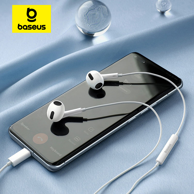 Open Ear Air Conduction Headphones - Baseus C17 Type-Cหูฟังในหูหูฟังชุดหูฟังแบบมีสายพร้อมไมโครโฟนสําหรับโทรศัพท์สมาร์ทสําหรับXiaomi Samsung S21 S20