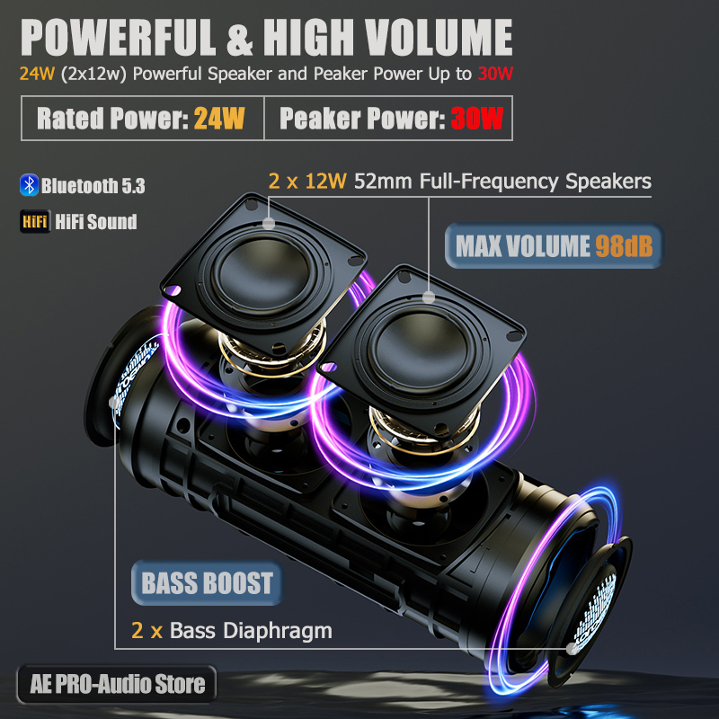30W ลำโพงบลูทูธแบบพกพาไร้สาย E - Portable Bluetooth Speaker Waterproof Ipx7 บทวิจารณ์และราคา