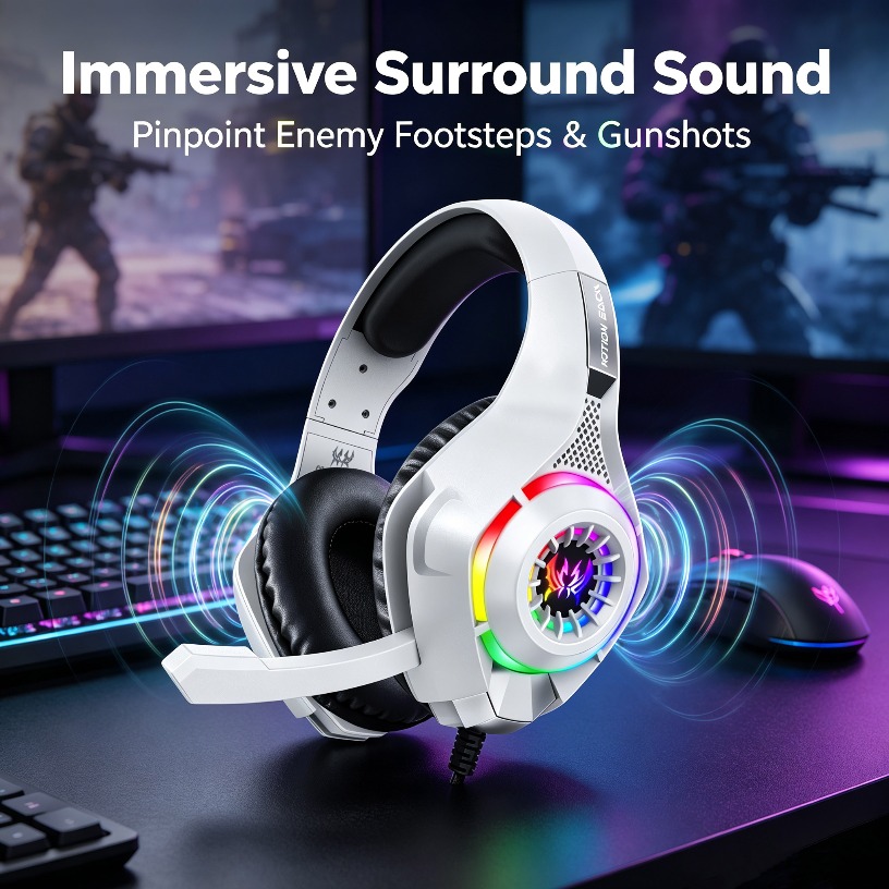 หูฟังเกมมิ่งแบบมีสายพร้อมไมโคร - Gaming Headset With Mic Rgb บทวิจารณ์และราคา
