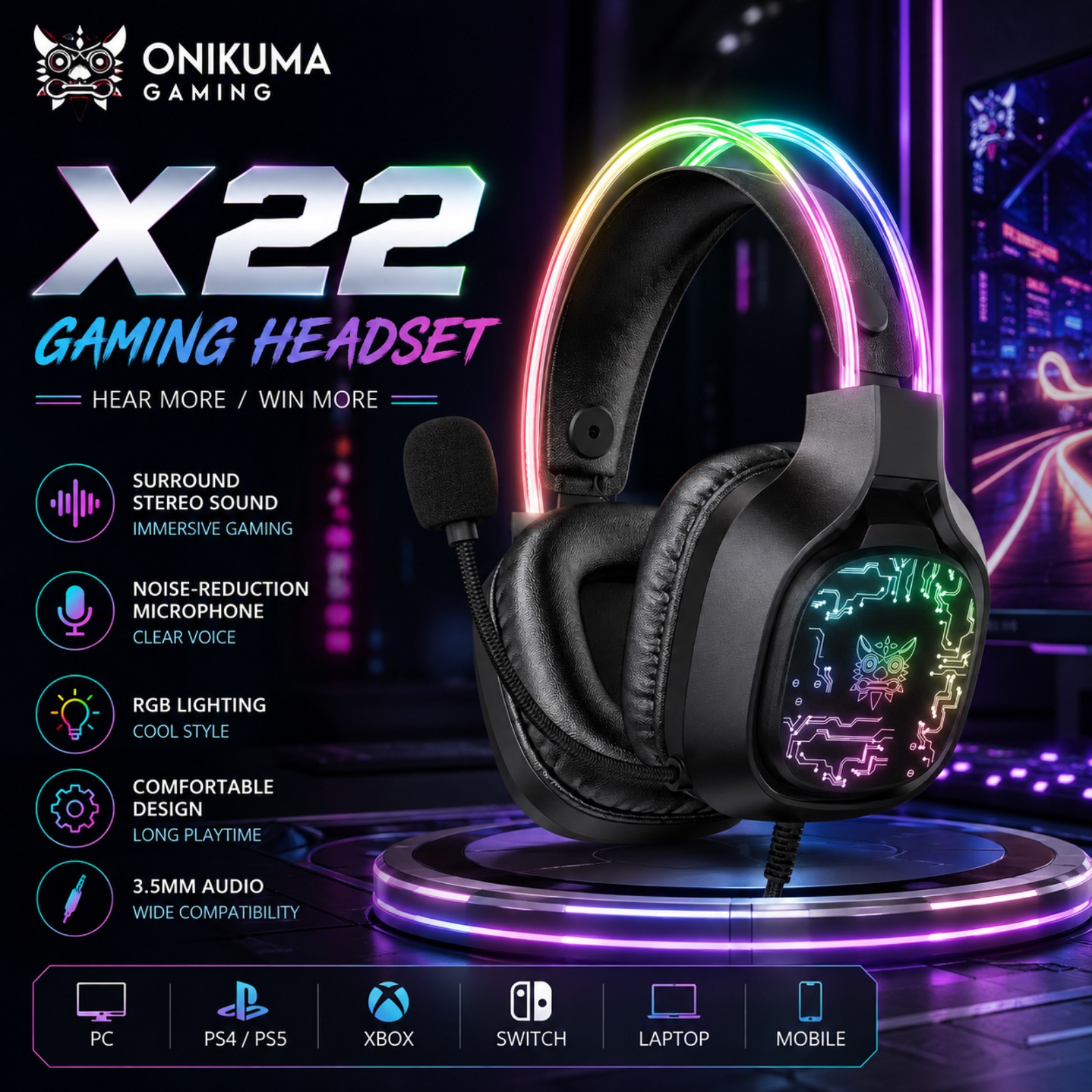 หูฟังเกมมิ่งแบบมีสาย ONIKUMA X - Gaming Headset With Mic Rgb บทวิจารณ์และราคา